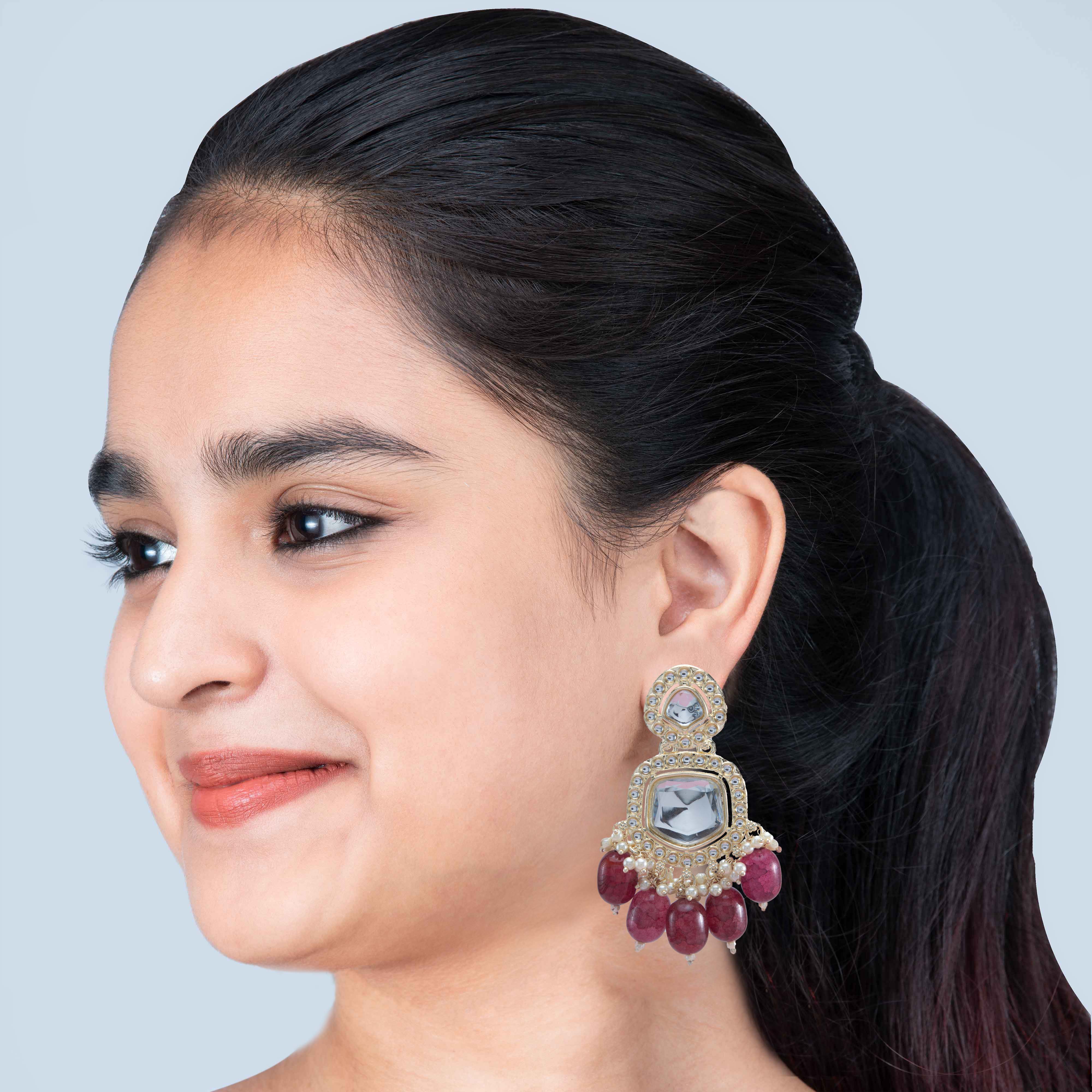 Kundan Ishani Crimson Earrings