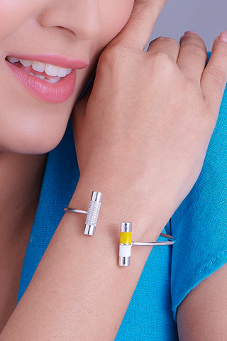 Nipura 925 Sterling Silver Bar Yellow Enamel Bangle