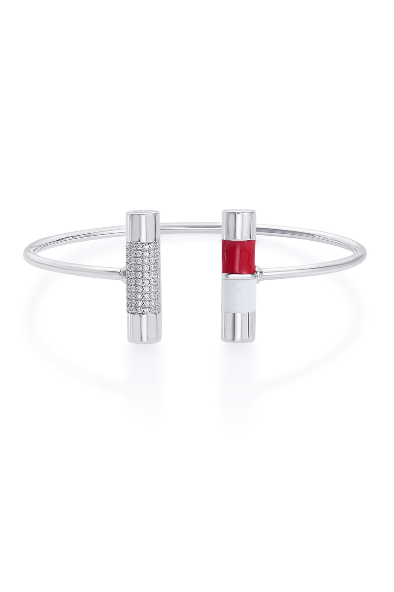 Nipura 925 Sterling Silver Bar Red Enamel Bangle