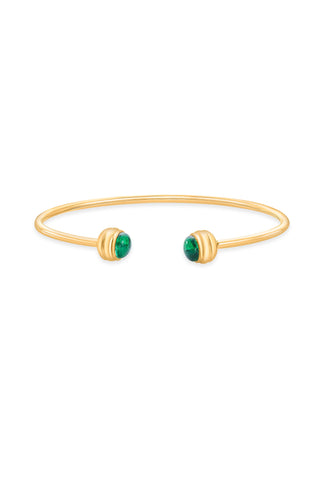 Nipura 925 Sterling Silver Button Green Bangle-Golden