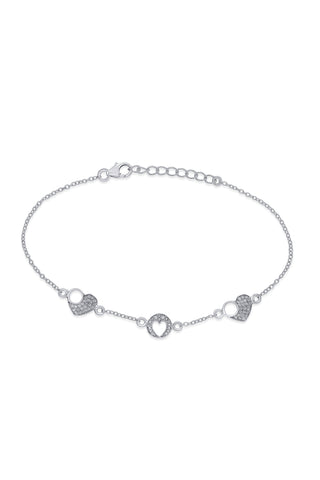 Sparkling Nipura 925 Sterling Silver Heart Bracelet with White CZ Stones