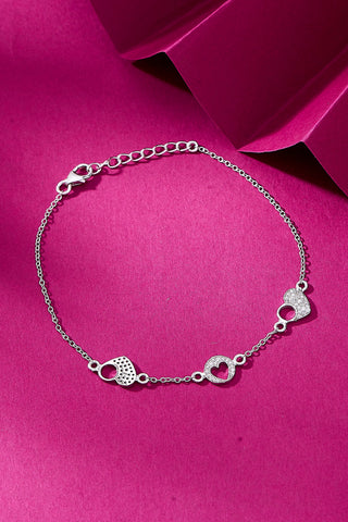 Sparkling Nipura 925 Sterling Silver Heart Bracelet with White CZ Stones