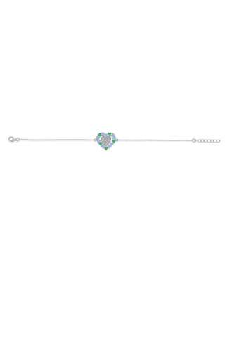 Nipura 925 Sterling Silver Heart-Shaped Blue-Green Enamel Bracelet with White CZ Stones