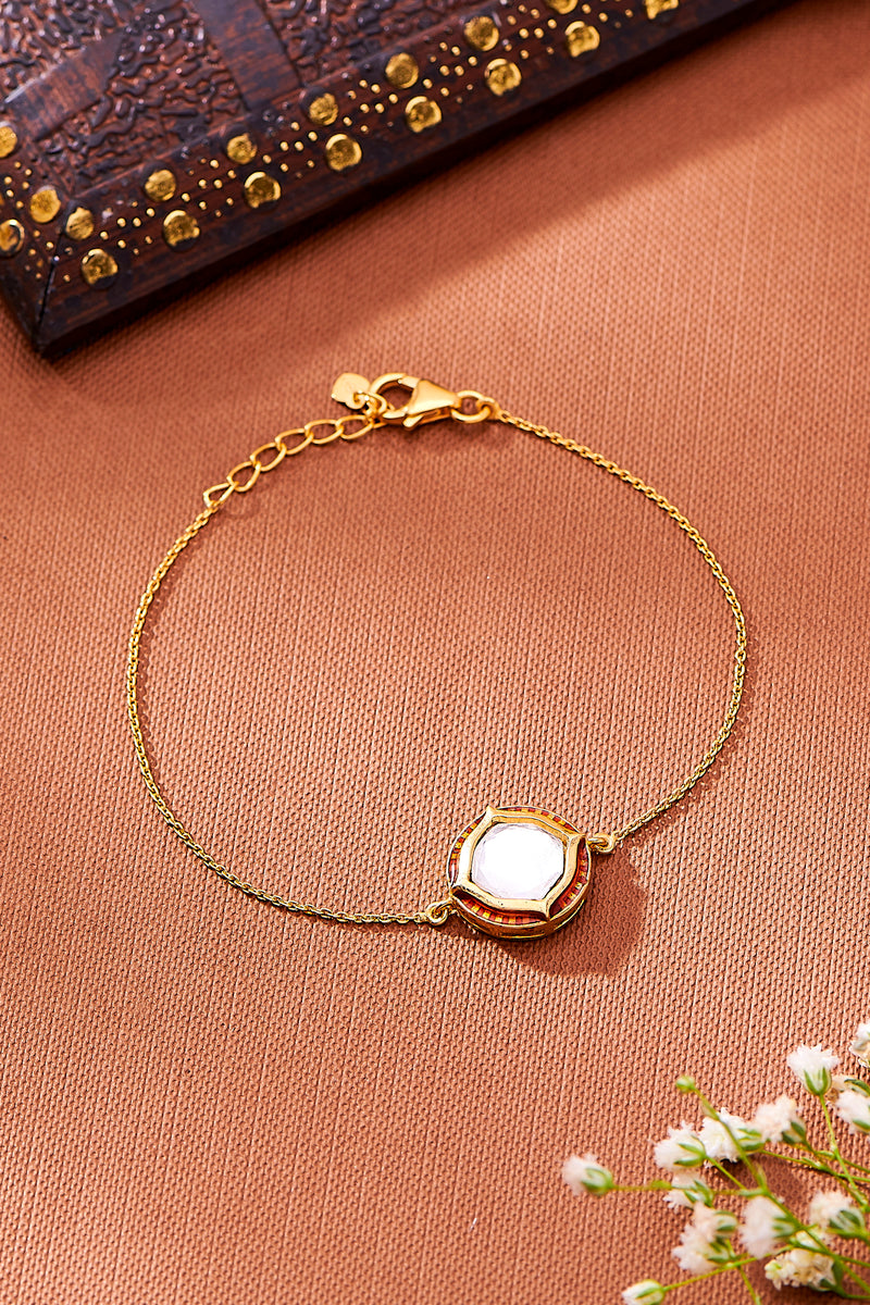 Nipura 925 Sterling Silver Ayna Polki Chain Bracelet