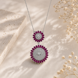 Magenta pink & White CZ Sterling Silver Chain | Nipura