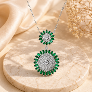 Bottle Green & White CZ Sterling Silver Chain | Nipura