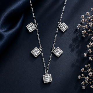 White Rhodium finish CZ Sterling Silver Chain | Nipura