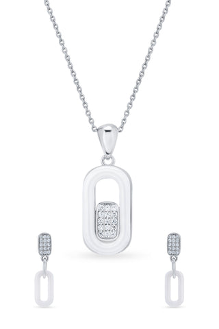 Nipura 925 Sterling Silver Geometric Zircon Pendant Set
