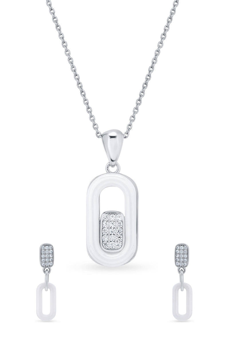 Nipura 925 Sterling Silver Geometric Zircon Pendant Set