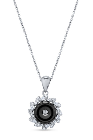 Nipura 925 Sterling Silver Black Onyx Halo Pendant Set