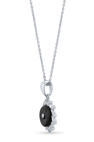 Nipura 925 Sterling Silver Black Onyx Halo Pendant Set