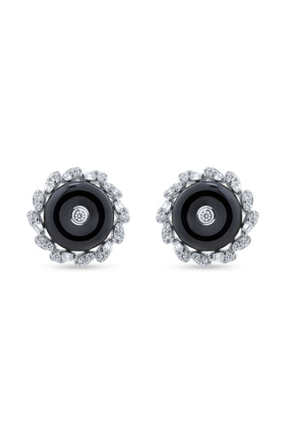Nipura 925 Sterling Silver Black Onyx Halo Pendant Set