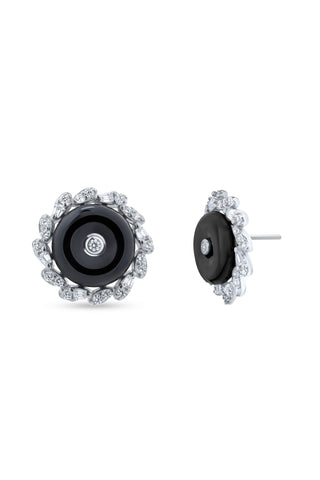 Nipura 925 Sterling Silver Black Onyx Halo Pendant Set