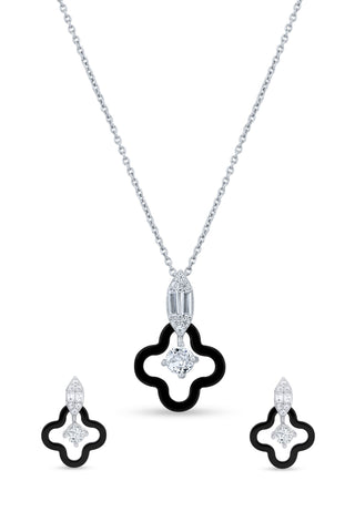 Nipura 925 Sterling Silver Black Clover Pendant Set