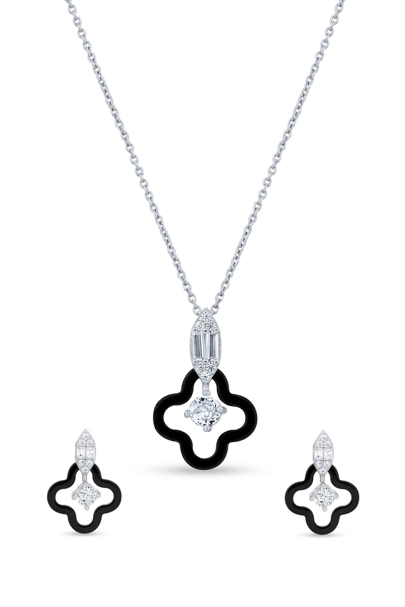 Nipura 925 Sterling Silver Black Clover Pendant Set