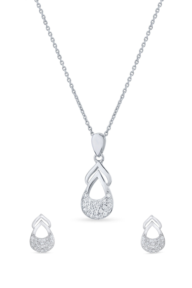Nipura 925 Sterling Silver Graceful Teardrop Zircon Pendant Set