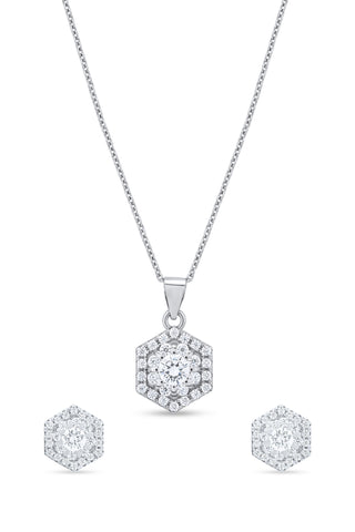 Nipura 925 Sterling Silver Hexagon Zircon Pendant Set