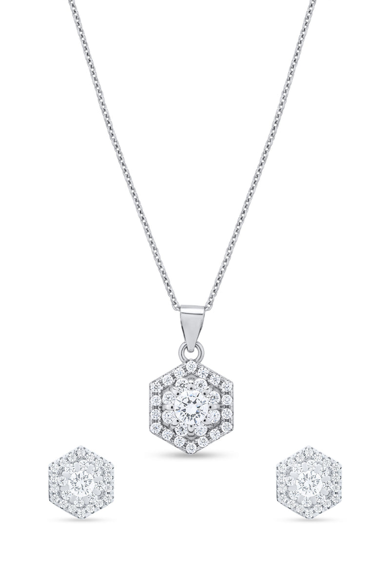 Nipura 925 Sterling Silver Hexagon Zircon Pendant Set
