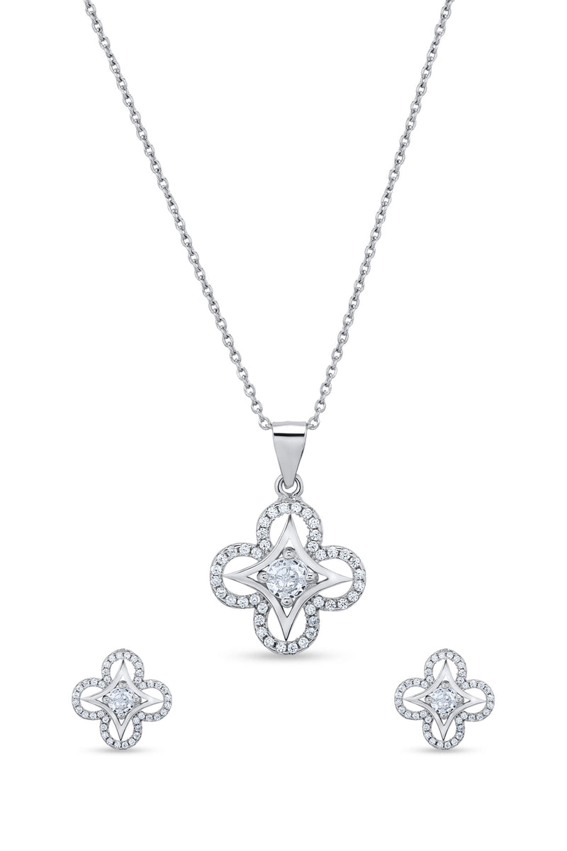 Nipura 925 Sterling Silver Clover Zircon Pendant Set