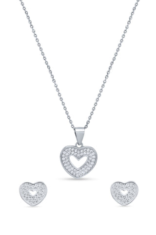 Nipura 925 Sterling Silver Heart Zircon Pendant Set