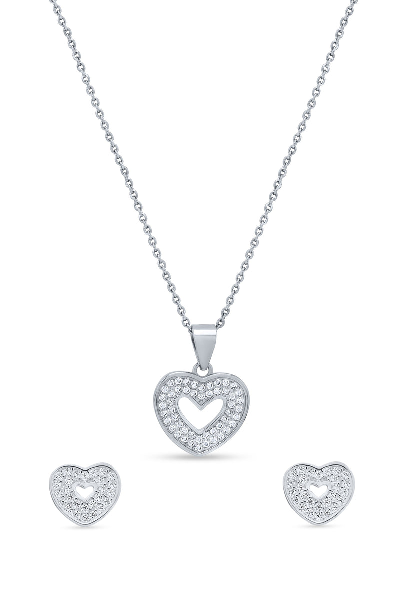 Nipura 925 Sterling Silver Heart Zircon Pendant Set