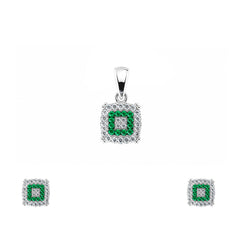 Bottle Green & White Cubic Zirconia Pendant set without Chain
