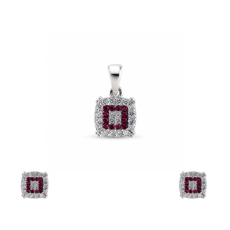 Magenta pink & White Cubic Zirconia Pendant set without Chain