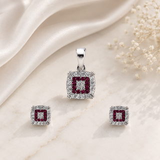 Magenta pink & White Cubic Zirconia Pendant set without Chain