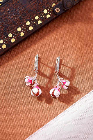 Nipura 925 Sterling Silver Pink Orchid Enamel Bali Earrings