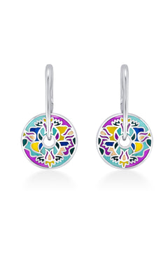 Nipura 925 sterling silver Multicolor Beautifully Crafted Handmade Round Enamel Earrings