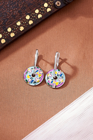 Nipura 925 sterling silver Multicolor Beautifully Crafted Handmade Round Enamel Earrings