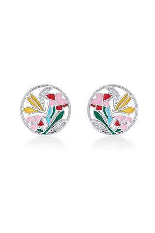 Nipura 925 Sterling Silver Bouquet of Flowers Enamel Bali Earrings