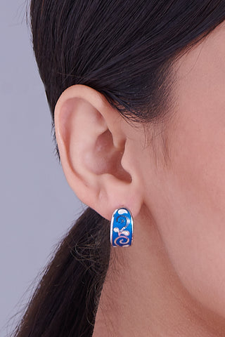 Nipura 925 Sterling Silver Butterfly Blue Enamel Bali Earrings