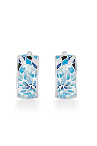 Nipura 925 Sterling Silver Blue Floral Alchemy Enamel Bali Earrings