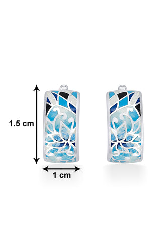 Nipura 925 Sterling Silver Blue Floral Alchemy Enamel Bali Earrings