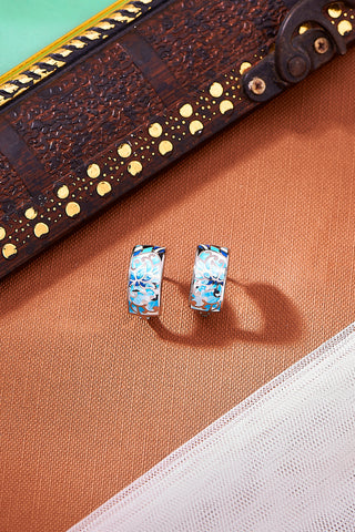 Nipura 925 Sterling Silver Blue Floral Alchemy Enamel Bali Earrings