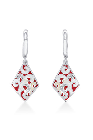 Nipura 925 Sterling Silver Mystic Red Enamel Bali Earrings