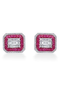 Nipura 925 Sterling Silver Pink Casper Zircon Baguette Earrings