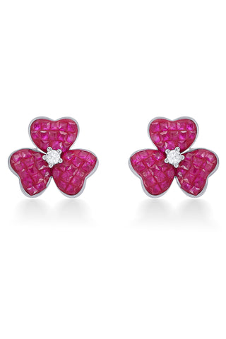 Nipura 925 Sterling Silver Pink Clover Zircon Earrings