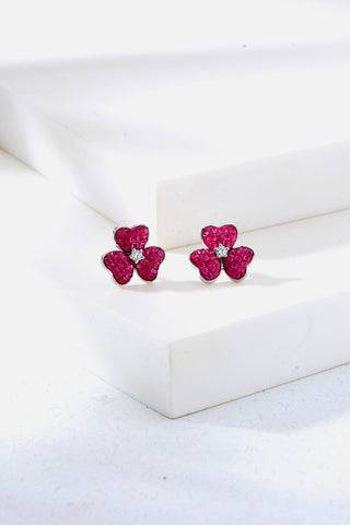 Nipura 925 Sterling Silver Pink Clover Zircon Earrings