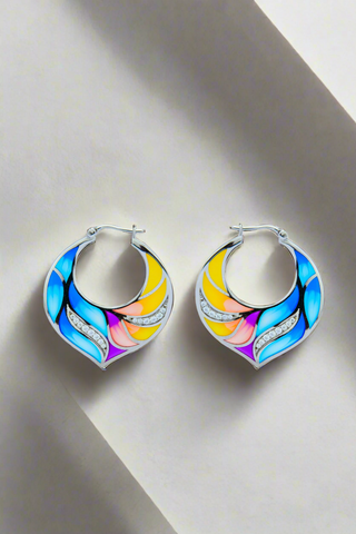 Nipura 925 Sterling Silver Hawaiian Waves Enamel Bali Earrings