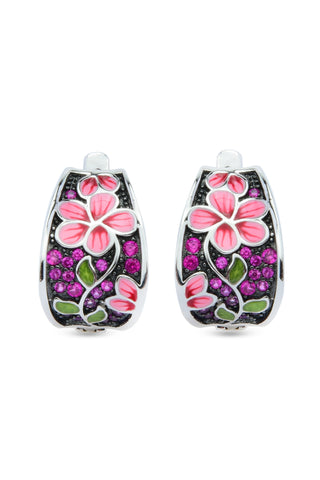 Nipura 925 Sterling Silver Pink Cosmos Enamel Bali Earrings