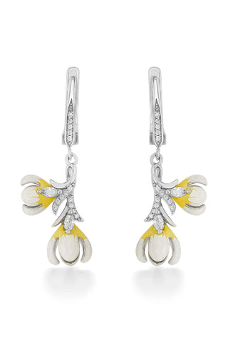 Nipura 925 Sterling Silver Yellow Orchid Enamel Bali Earrings