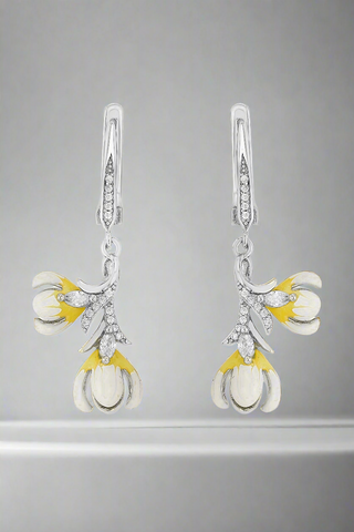 Nipura 925 Sterling Silver Yellow Orchid Enamel Bali Earrings