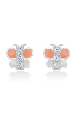 Nipura 925 Sterling Silver Pink-white Butterfly Dreams Stud Earrings