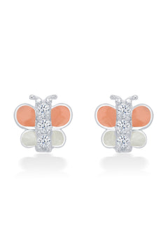 Nipura 925 Sterling Silver Pink-white Butterfly Dreams Studs for Kids