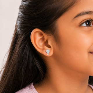Nipura Sterling Silver Sparkling Charm Stud Earrings for Kids, Baby | White Charm Design | Kids Silver Earrings Ideal Gift for Children