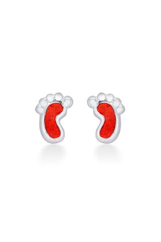 Nipura 925 Sterling Silver Red Tiny Toes Studs for Kids