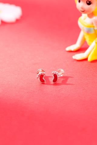 Nipura 925 Sterling Silver Red Tiny Toes Stud Earring