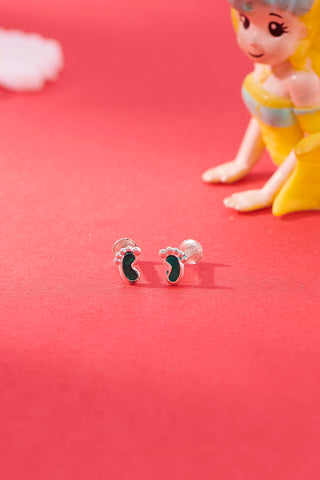 Nipura 925 Sterling Silver Green Tiny Toes Studs for Kids